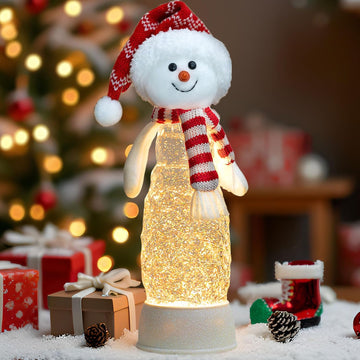 Christmas Snowman Snow Globes Lantern Musical Lighted Water Lantern Snow Globe Swirling Glitter Snowglobes with 6H