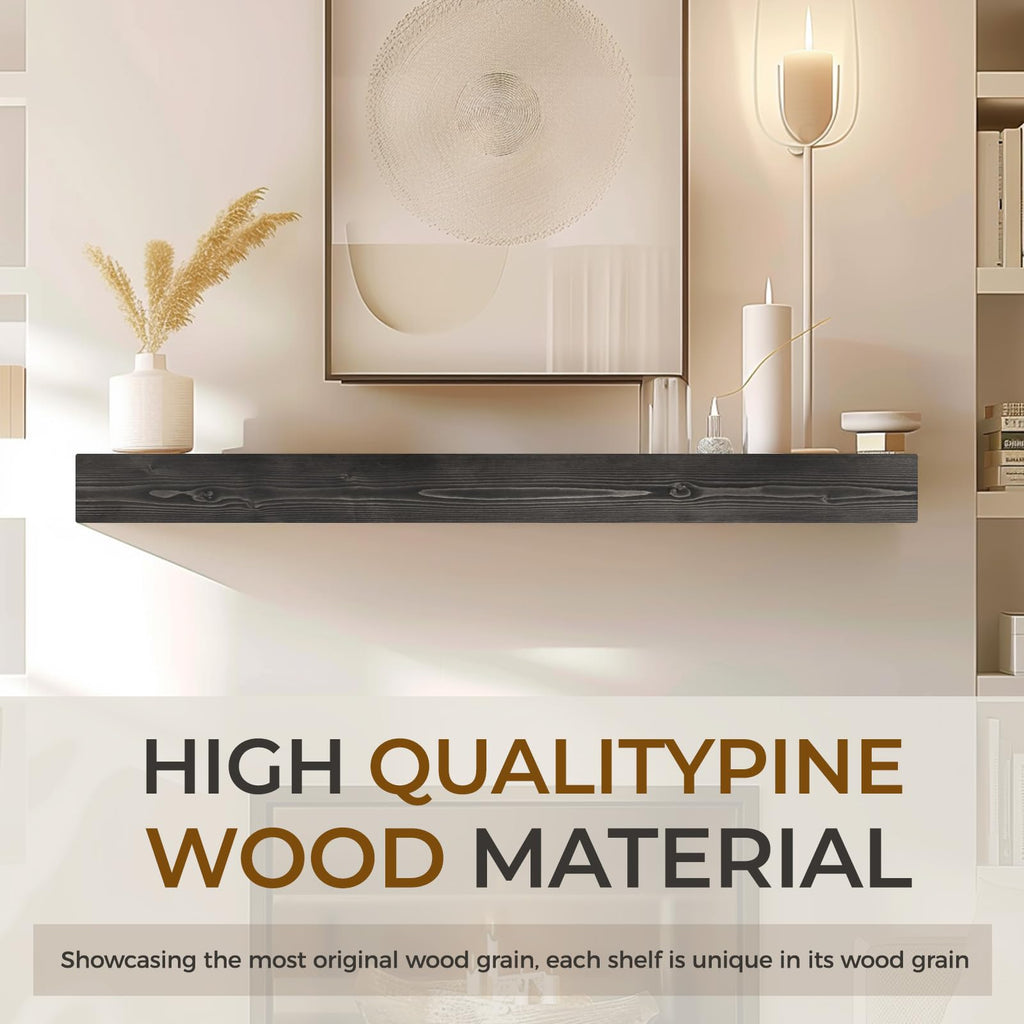 48'' Fireplace Mantel, 3'' Thick Pine Wood Floating Shelf, Black