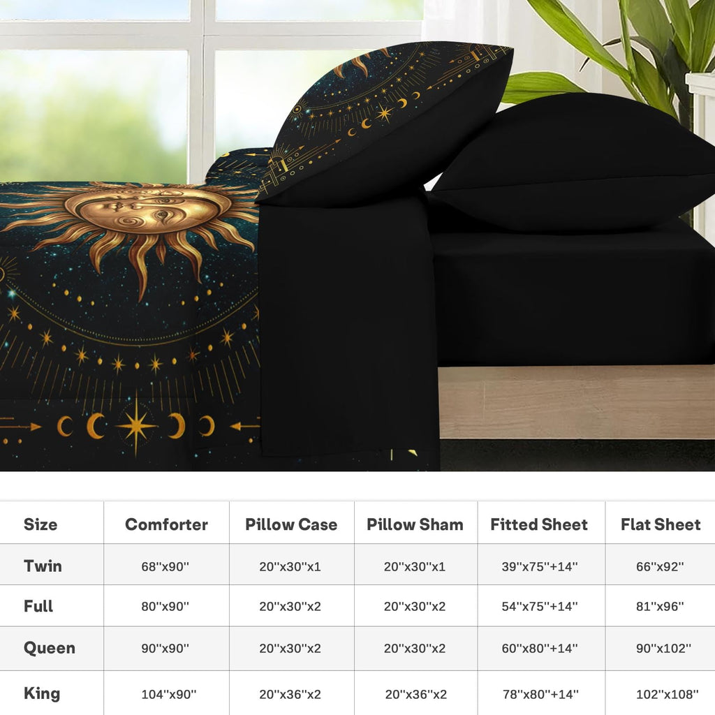 Full Comforter Set with Sheets, 7 Pieces Boho Sun Bedding