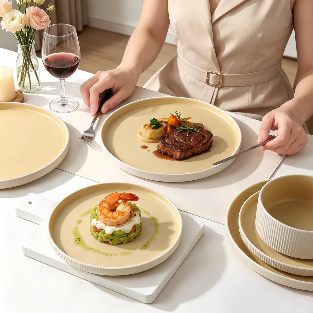 18PCS Ceramic Dinnerware Set for 4, Stoneware Plates and Bowls Sets