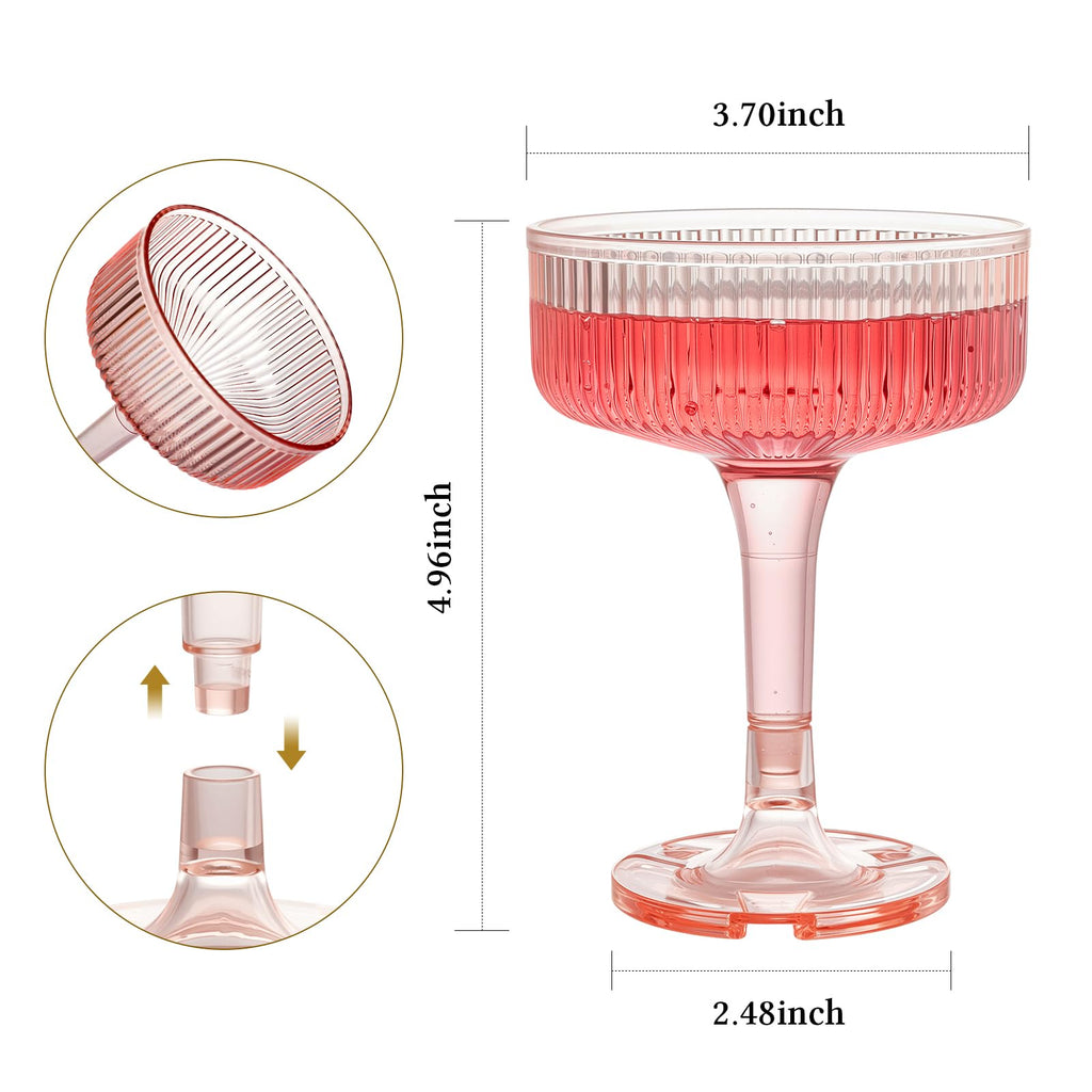4-Tier Champagne Glasses - 20 PCS 7oz Pink Plastic Champagne Flute