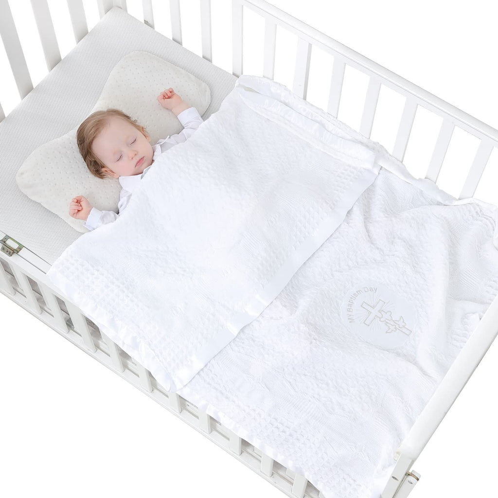 White Baby Blanket Baptism Blanket for Boys Baptism Towel 36×50