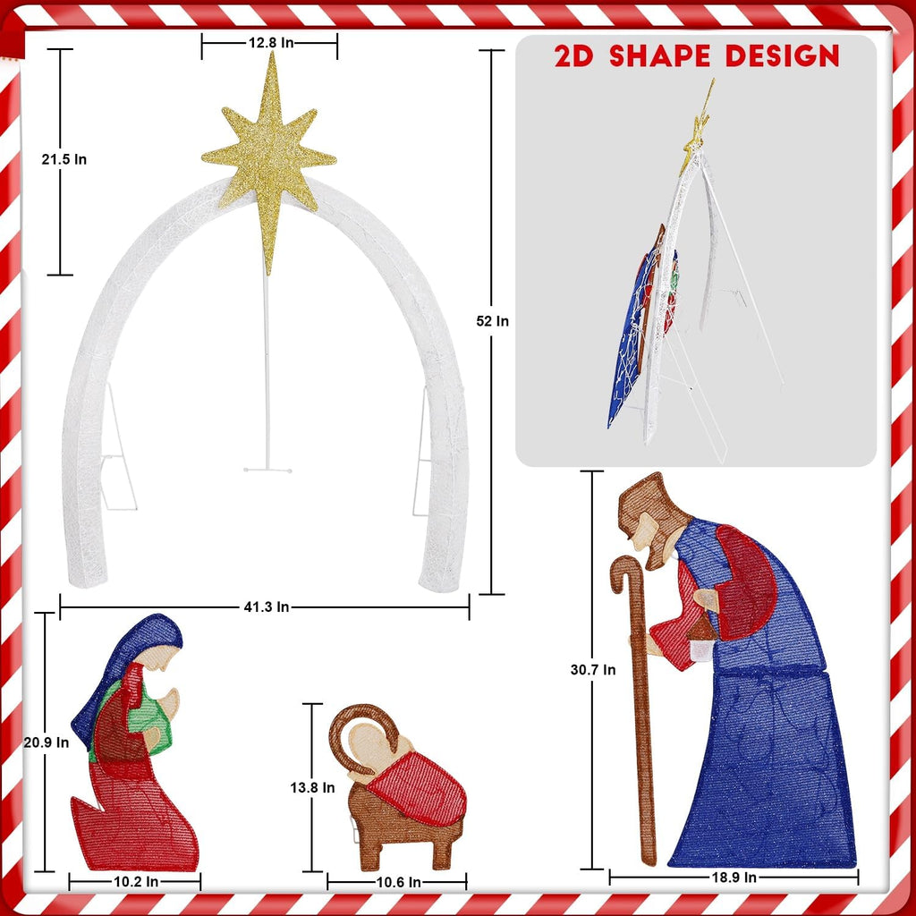 4.5FT Christmas Outdoor Decorations, Lighted Outdoor Nativity Set with 115 LED Lights, Holy Family Nativity Scene