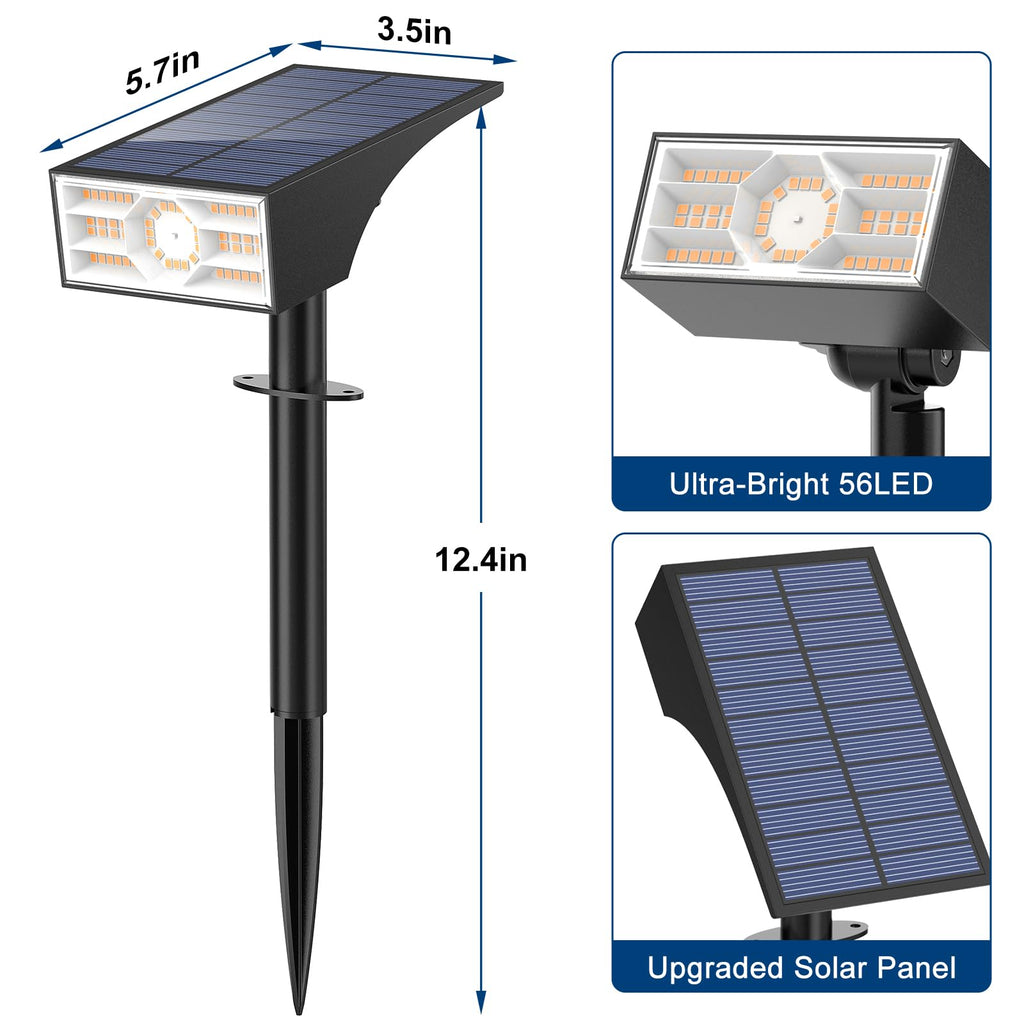 Solar Spot Lights Outdoor, 2 Packs/56 LED, Warm White Solar Spotlights