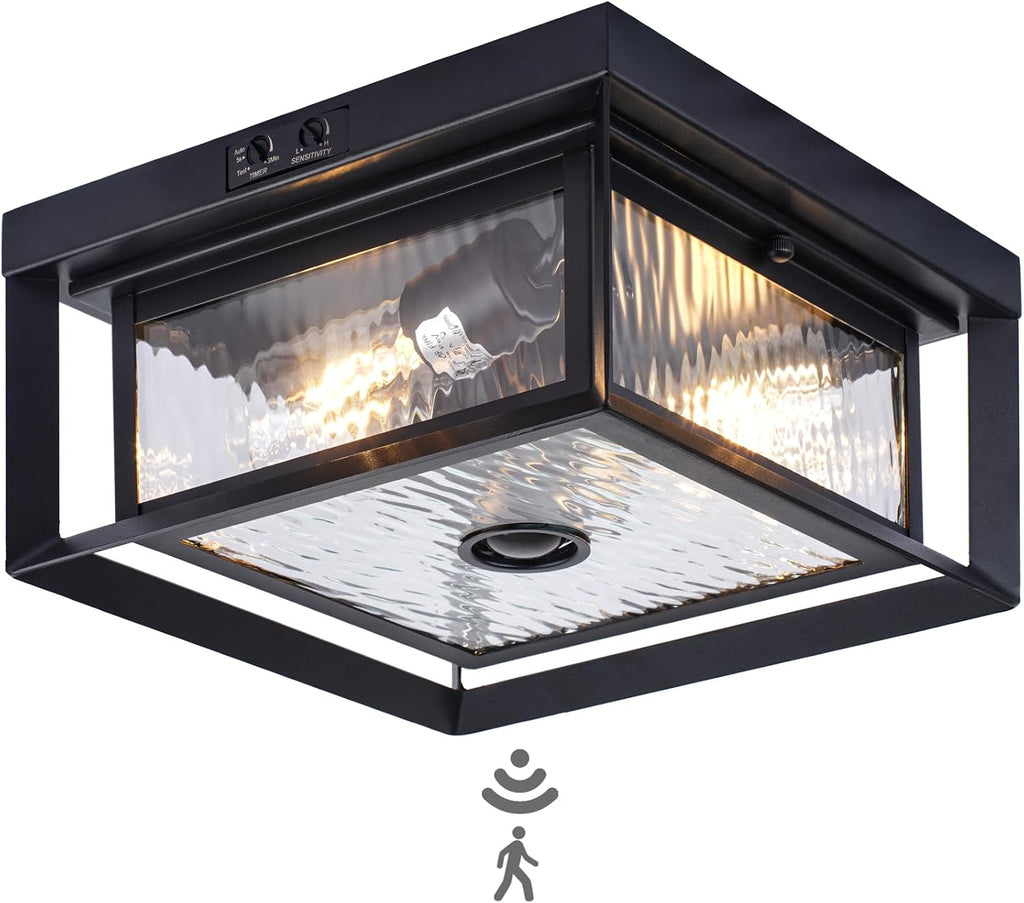 Motion Sensor Outdoor Ceiling Light - Industrial Style, Flush Mount