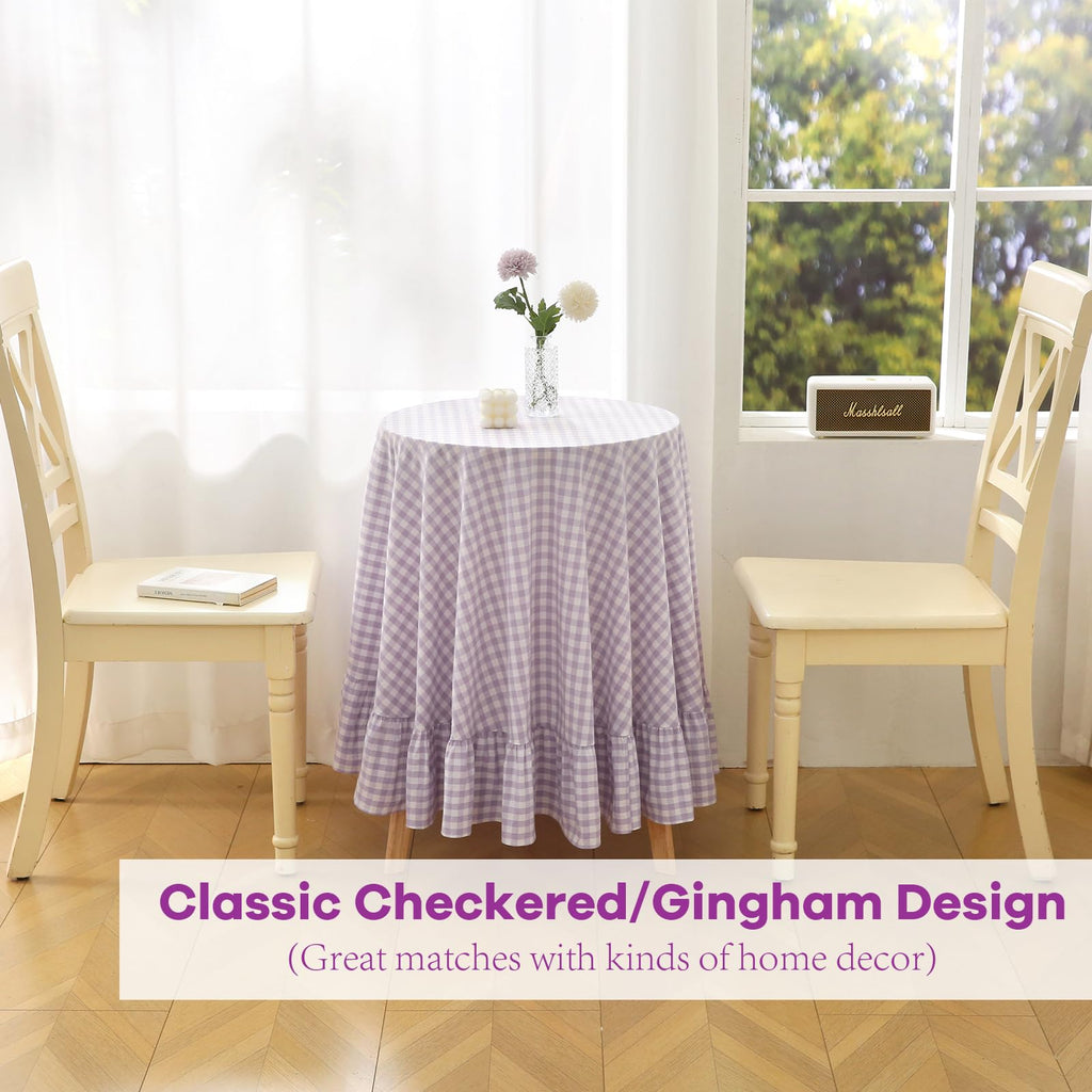 Lavender Lilac Gingham Coffee Picnic Tablecloth Round Dia.51"