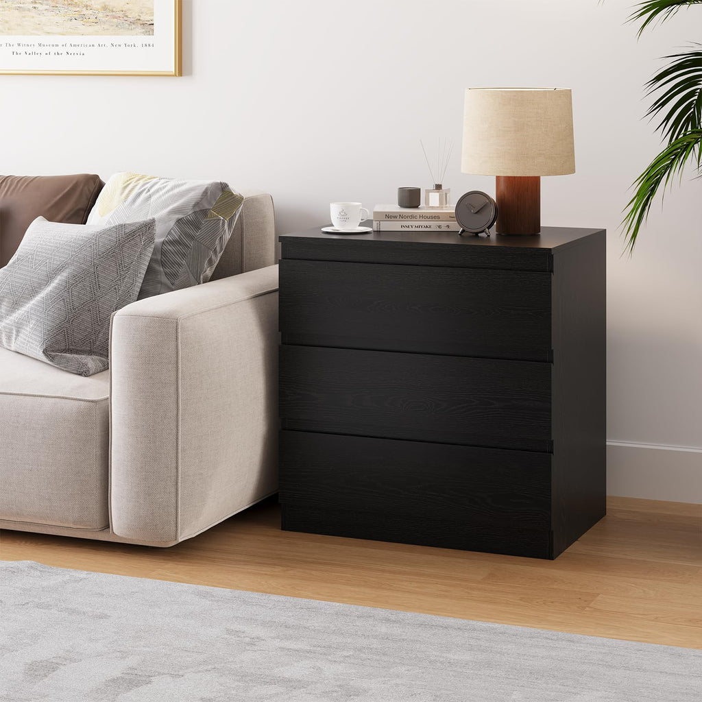 Black 3 Drawer Dresser Wood Clothes Storage