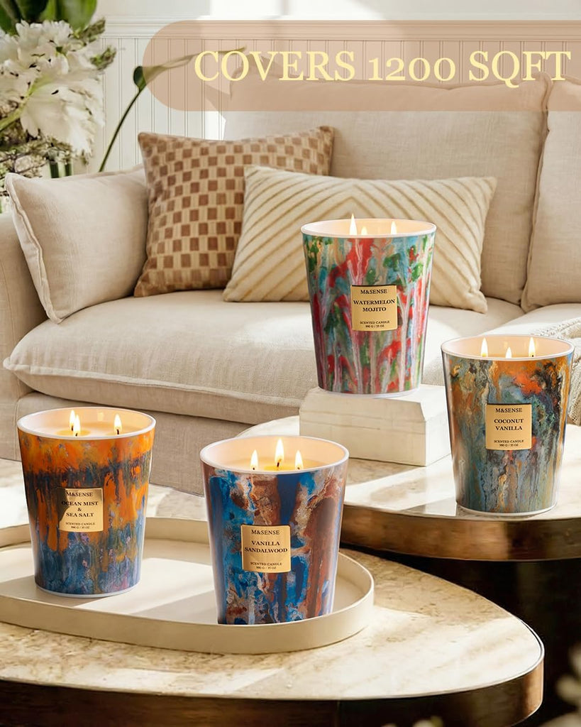 Teakwood Scented Soy Candle, Large 3-Wick 35oz Candles - Set of 35