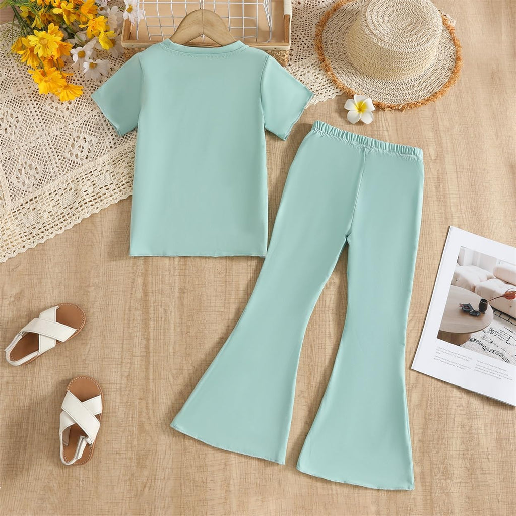 Kid Toddler Girl Clothes Outfits Short Sleeve Butterfly Top Flared Leg Pants Summer Clothing Set