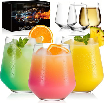 Stemless Wine Glasses Set of 6 - 18oz Modern Crystal Glass, Lightweight & Dishwasher Safe | Red & White Wine Glasses