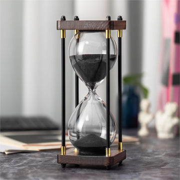 Hourglass Timer 60 Minute, Metal Wooden Sand Timer, Black