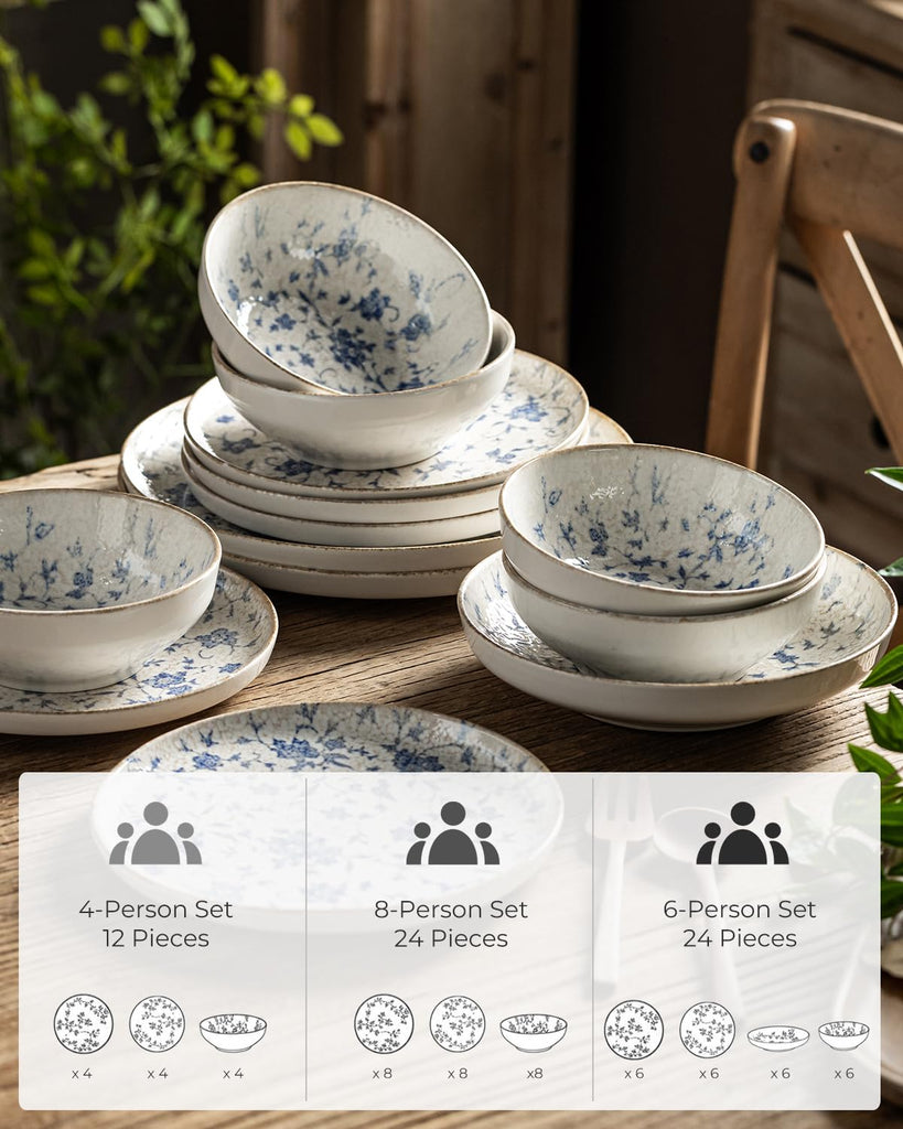 Plates and Bowls Sets, 24 Pieces Dinnerware Sets for 6, Dishes Sets
