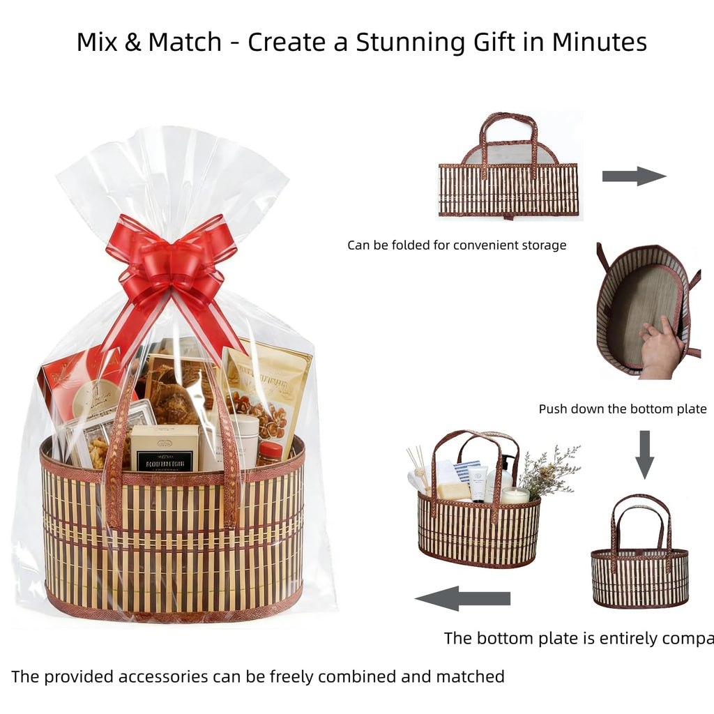 6 Set Baskets for Gifts Empty Bulk Large Woven Bamboo Gift Basket Empty