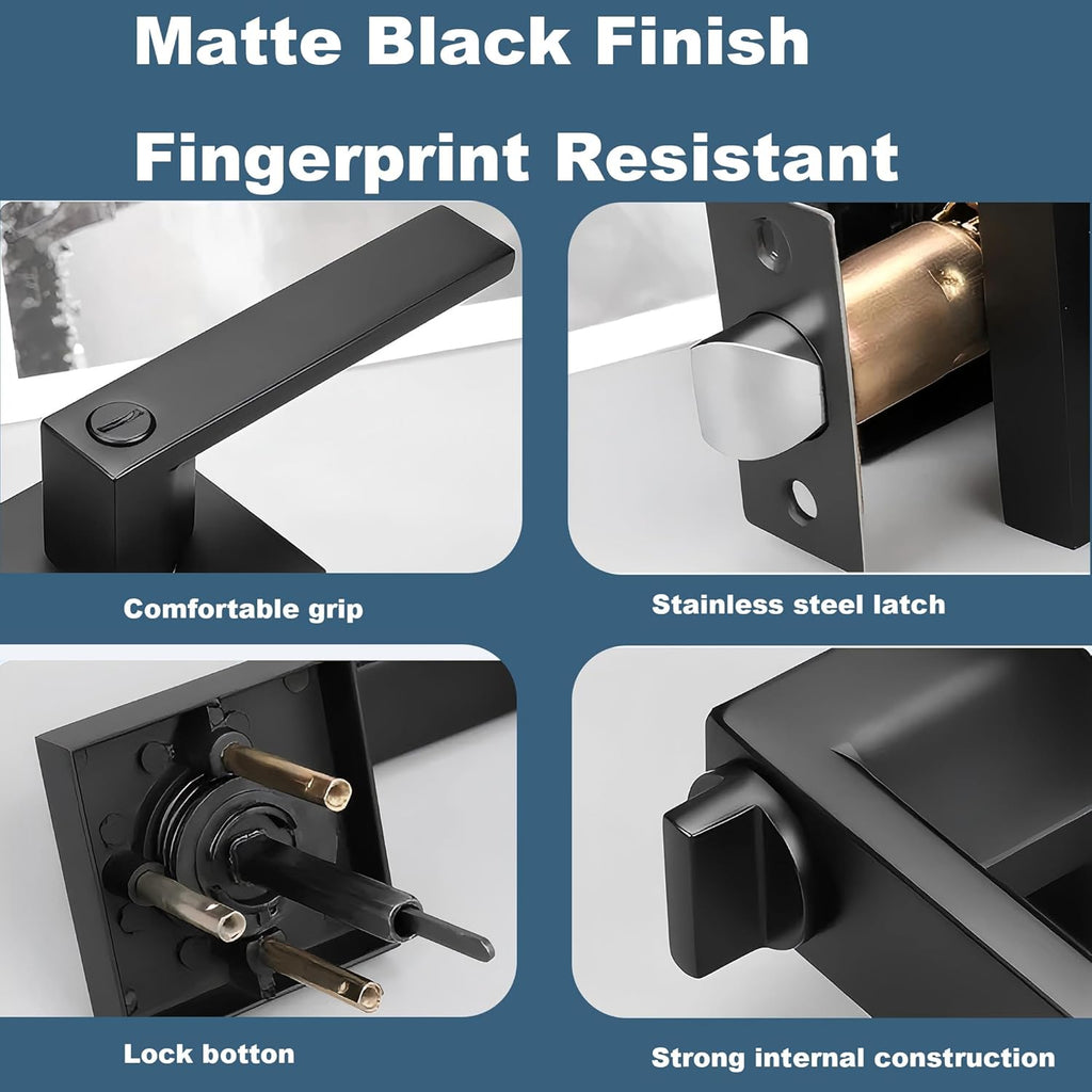 Matte Black Privacy Door Lever, 6 Pack, Interior Door Handle with Thumb Turn Lock, Reversible Modern Lever