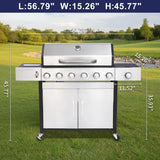 6-Burner Propane Gas Grill with Side Burner, 69,000 BTU BBQ Grill with Cast Iron Grates, Double-Layer Stainless Steel Lid and Grease Management System