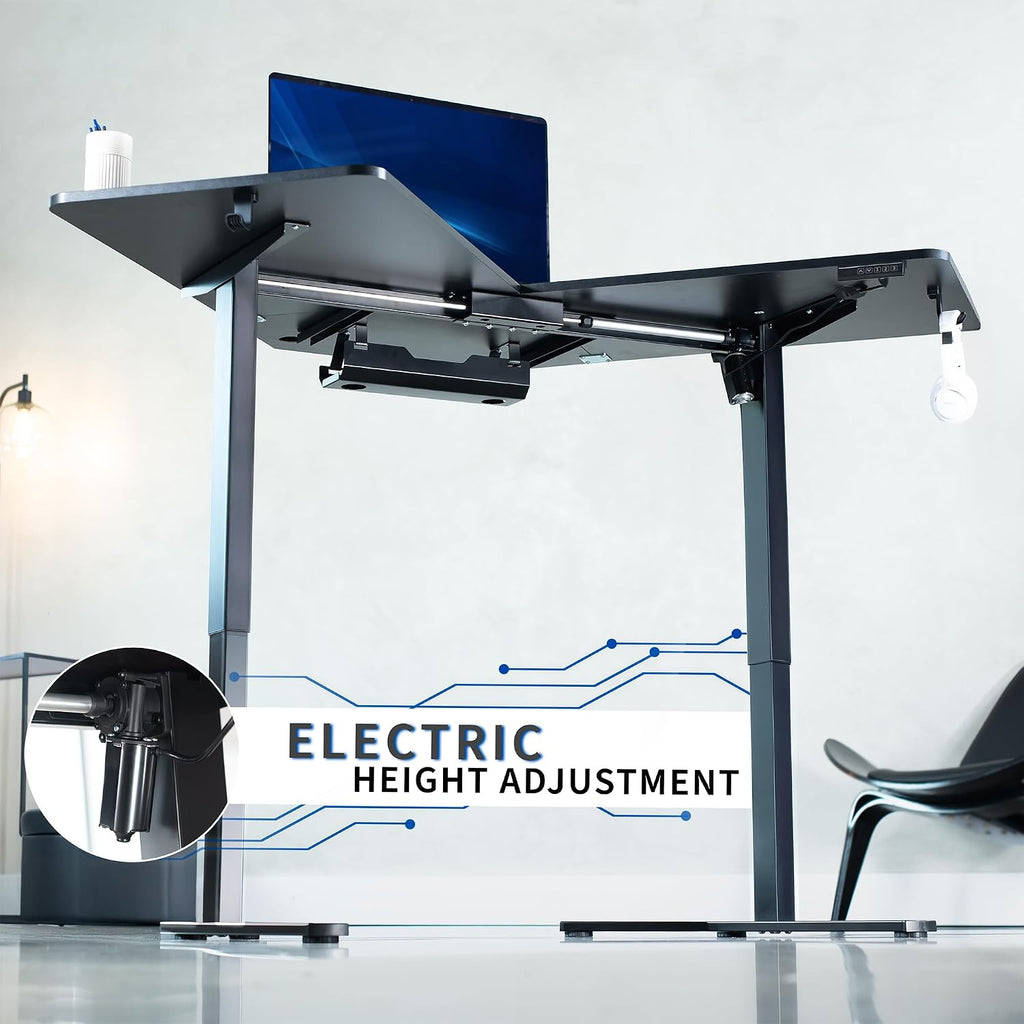 Black 55 x 55 in Corner Standing Desk, DESK-E1L110B | Electric, L-Shaped Table, Sit Stand, Height Adjustable, Memory