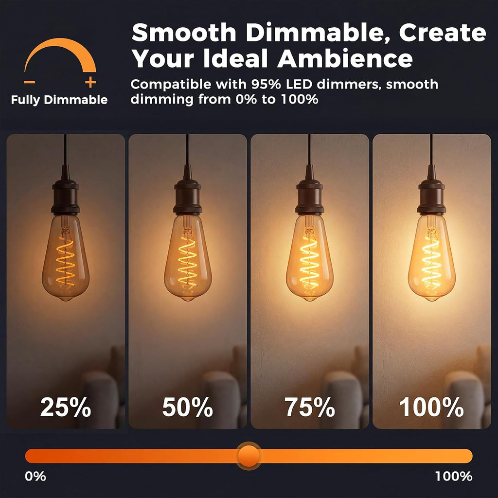 ST58 Vintage LED Edison Bulbs 60W Equivalent, Dimmable 6W 2700K