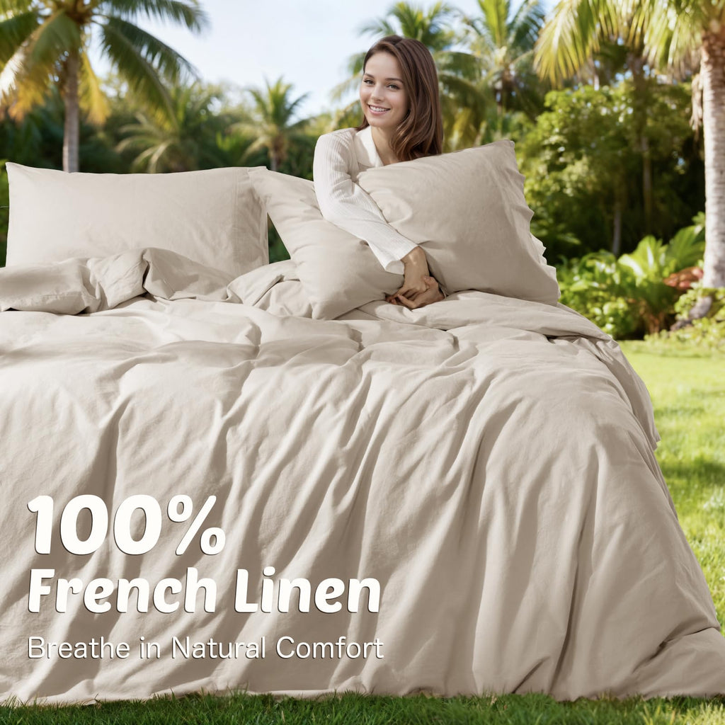 100% Linen Duvet Cover Set, Durable Comforter Cover