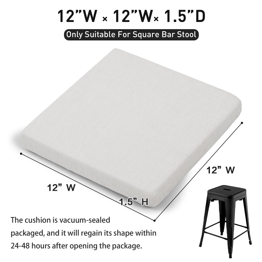 12 Inch Memory Foam Non Slip Stool Cushion Square Set of 2, Dual-Layer Design Bar Stool Cushions with Ties Square