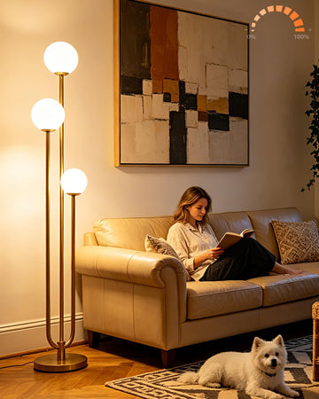 63IN Gold Floor Lamp Dimmable 3-Lights Globe LED Floor Lamps with 3000K Soft Warm White for Wedding/Party Tall Lamp