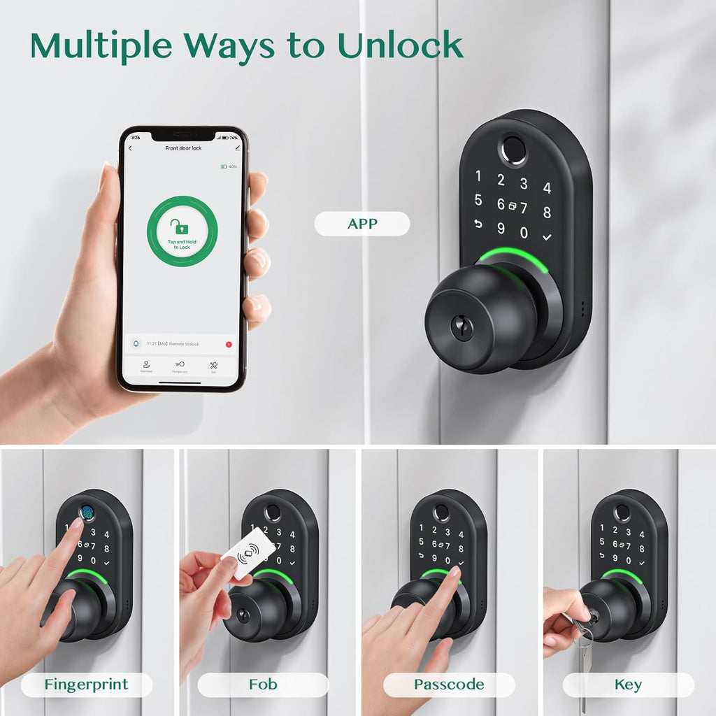 Keypad Smart Door Knob Lock, Fingerprint Keyless Entry Handle Lock