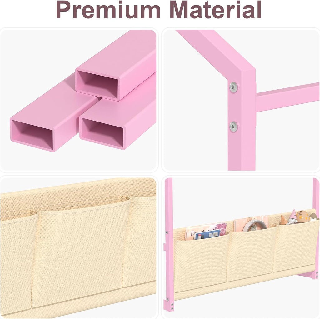 Metal Montessori House Bed for Kids, Pink