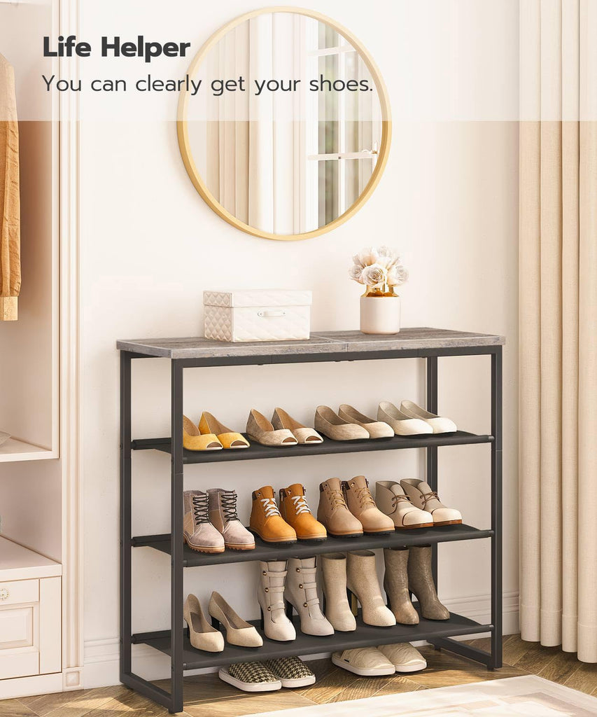 Shoe Rack, 4 Tier Shoe Storage Organizer with 3 Oxford Fabric Shelves and Top Panel, Holds 12-16 Pairs of Shoes and