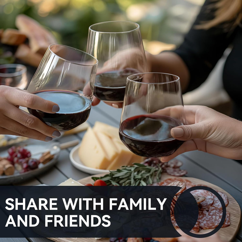 Stemless Wine Glasses Set of 6 - 18oz Modern Crystal Glass, Lightweight & Dishwasher Safe | Red & White Wine Glasses