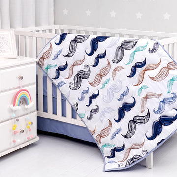 Noisy Mouse - Boho Little Man Mustache, Premium, 100% Organic Cotton 4-Piece Baby Boy Nursery Bedding Crib Set | Baby