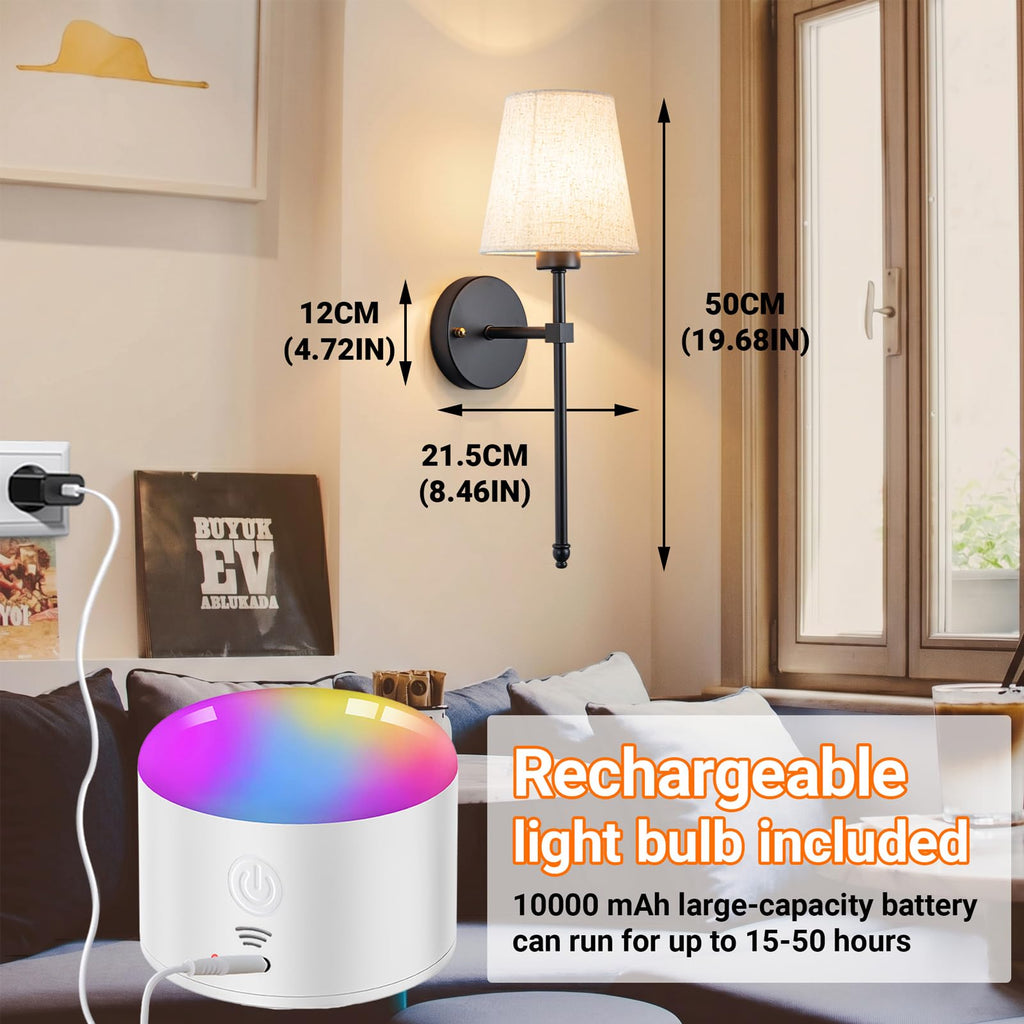 Battery Operated Wall Sconce Set Of Two with Remote Control, Indoor Not Hardwired Dimmable Battery Operated Wall