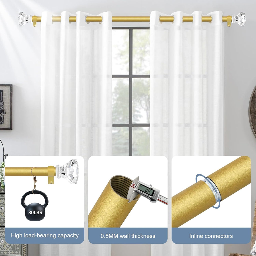 Gold Decorative Crystal Curtain Rods 18 to 45 Inch:Heavy Duty Adjustable Window Curtains Rods for Living Room Bedroom