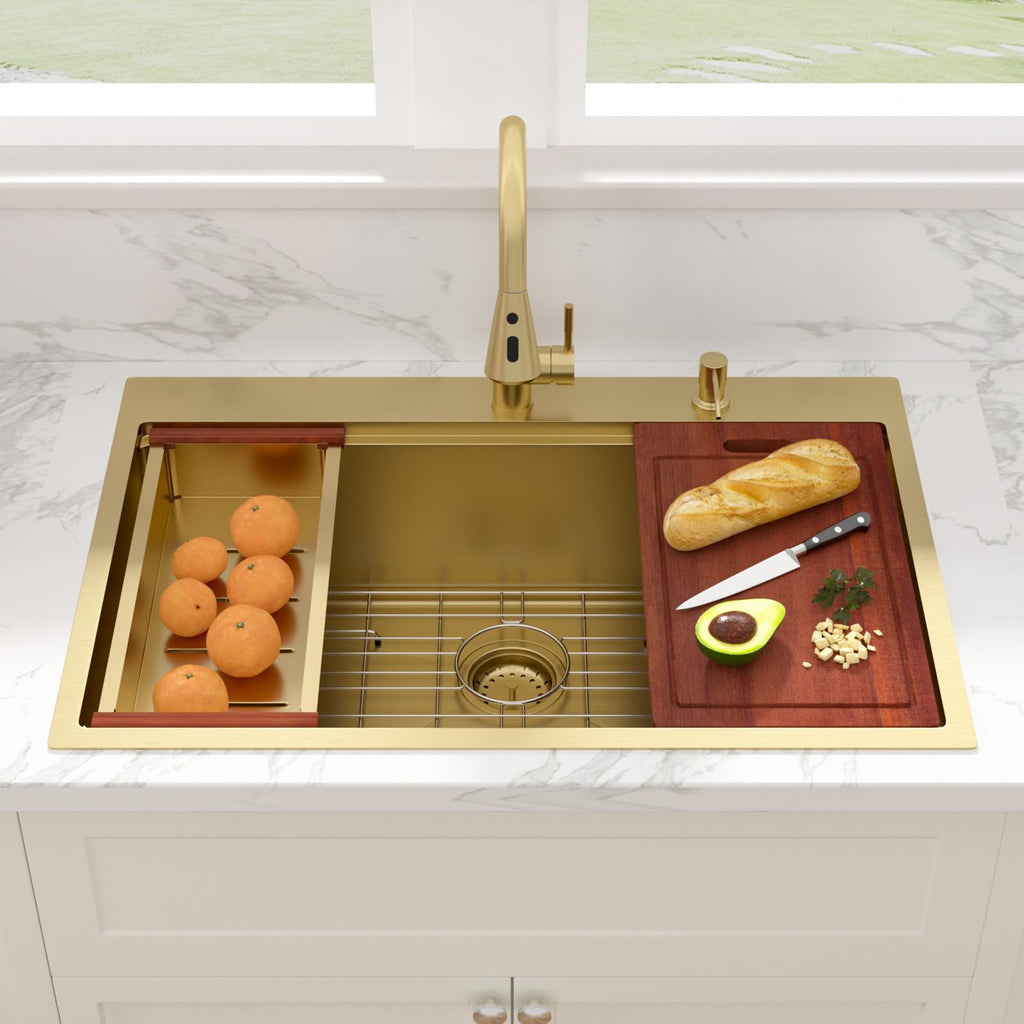 33 Gold Drop Sink Workstation Topmount 33x22 Inch Sinks