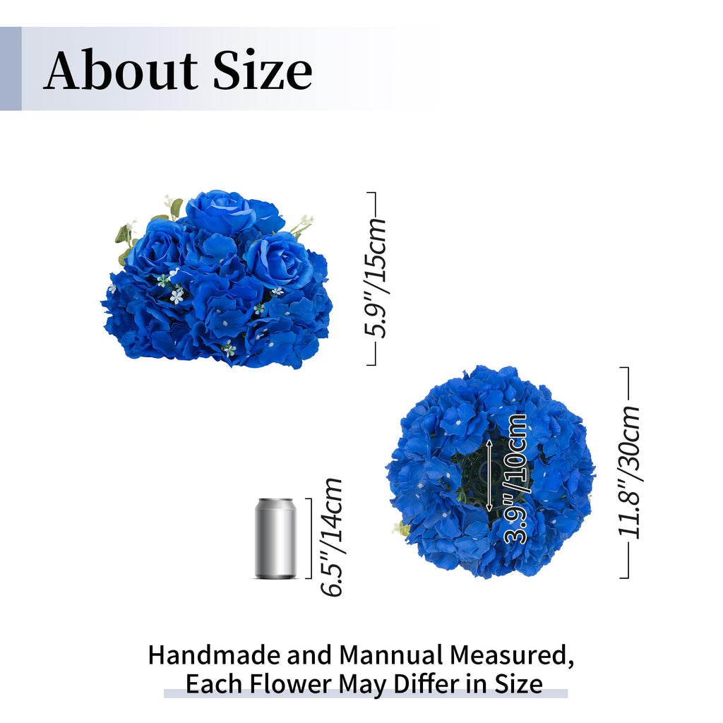Artificial Flower Balls Wedding Centerpieces 10pcs 11.8" Royal Blue Fake Rose Ball Arrangement Center Pieces for