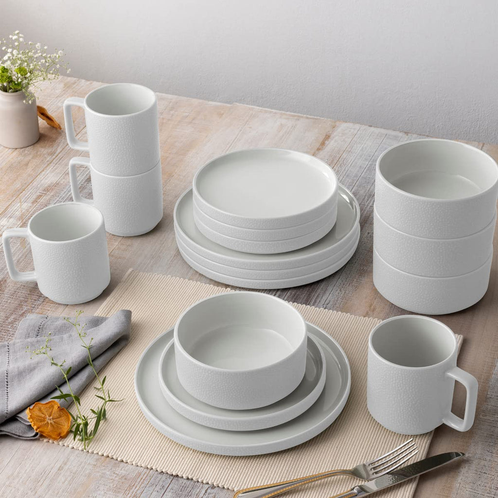 ColorTex Stone White 16-Piece Dinnerware Set, Service for 4