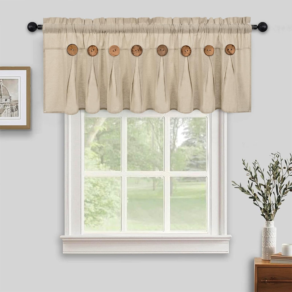 Farmhouse Valance Curtains, Boho Cotton Linen Kitchen Valance, Rustic Button Window Valances Bathroom Bedroom