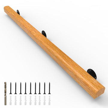 6FT Wood Stair Handrails Wall Mount, Hand Railings for Stairs Indoor Outdoor, Non-Slip Staircase Handrail for