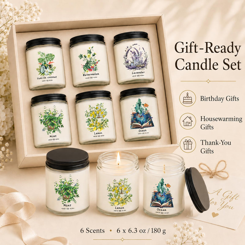 6-Pack Scented Soy Candles, 37.8 oz Gift Set for Women