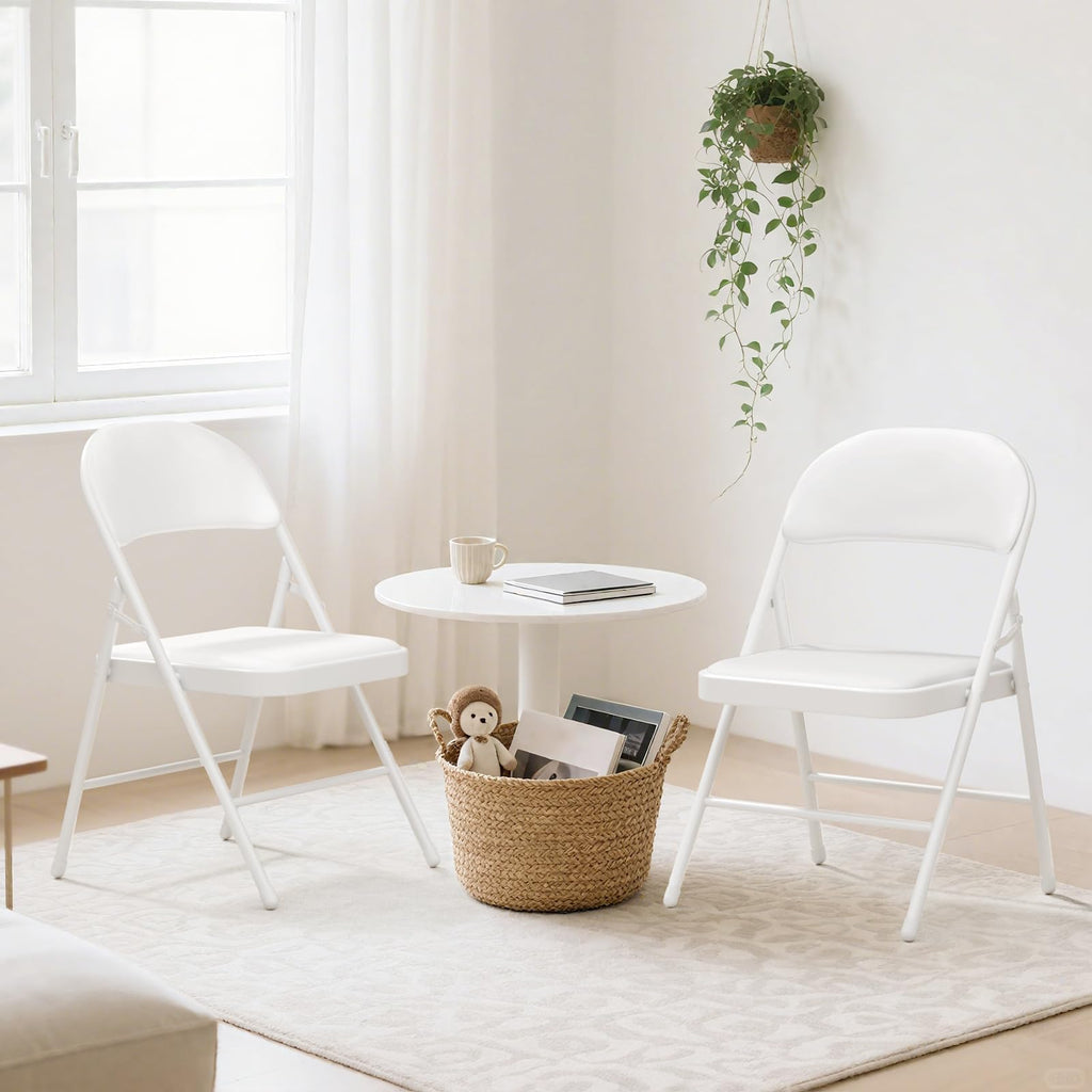 6 Pack White Padded Folding Chairs with Metal Frame