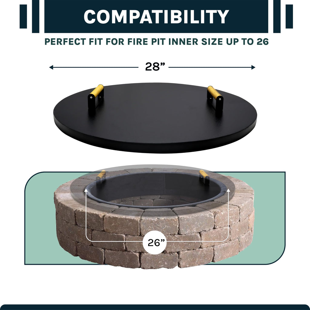 28" Round Fire Pit Lid - Heat Resistant Fire Pit Cover Round Lid