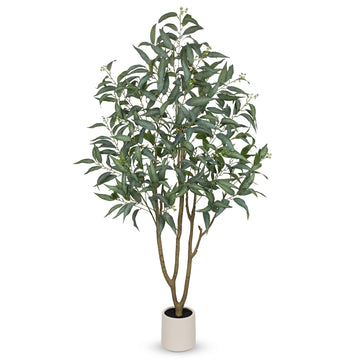 Eucalyptus Trees Artificial Indoor - 6FT Tall Faux Eucalyptus Plants in White Planter, Fake Plant Décor for