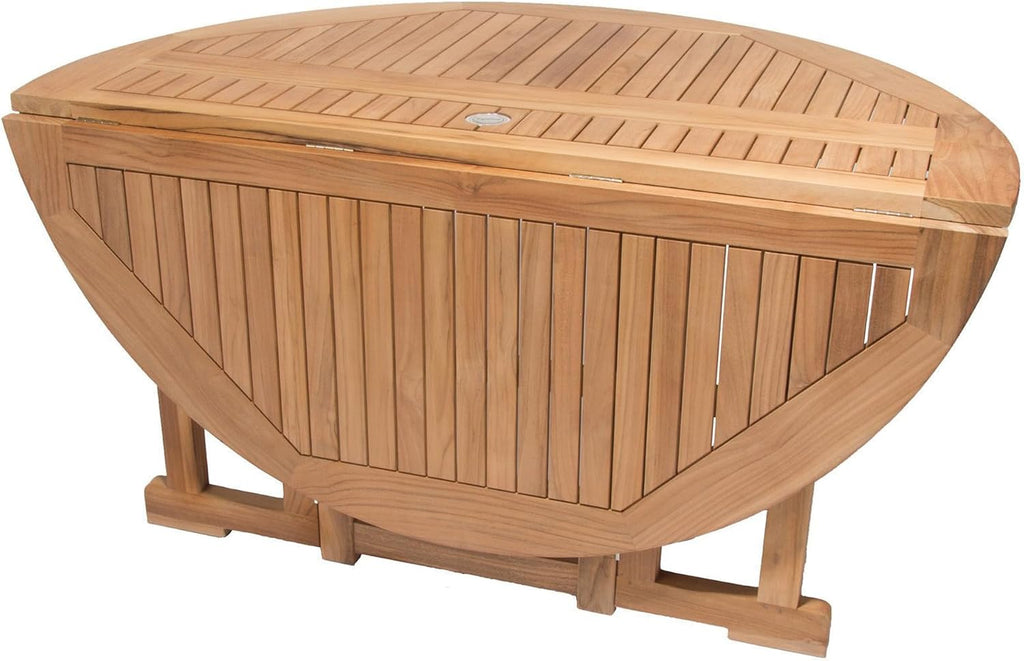 Round Drop Leaf Teak Table, 72-Inch