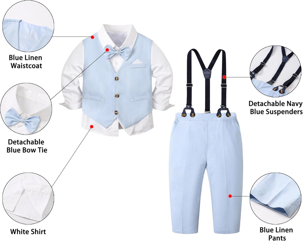 Boy Suit Cotton Linen Tuxedo Clothes Set Baby Formal Outfit