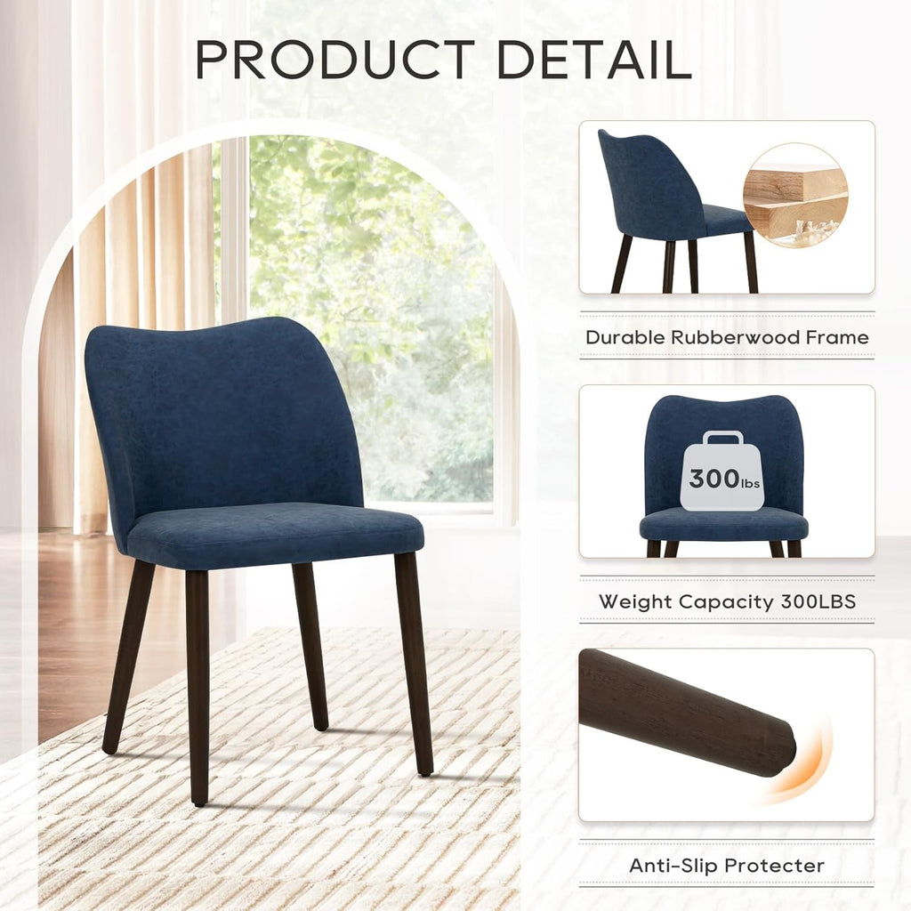 Upholstered Dining Chairs Set of 4, Modern PU Leather Kitchen and Dining Room Side Chairs with Padded Seat and Wood Legs, Blue