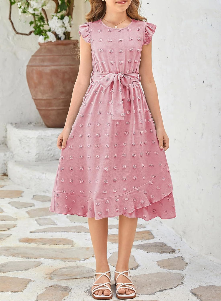 Girls Summer Short Sleeve Swiss Dot Dresses
