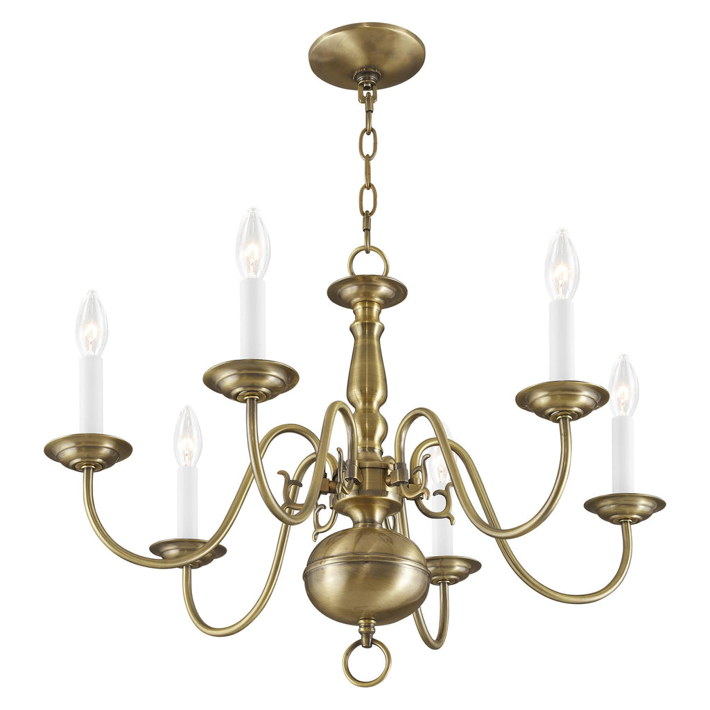 5006-01 Williamsburgh 6-Light Chandelier, Antique Brass