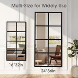 Wall Mirror 16" x 32", Set of 2 Rectangle Window Pane Decorative Mirrors, Metal Framed Wall Mounted Mirror