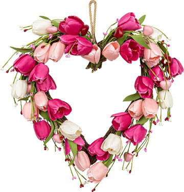 Valentine's Day Wreath 18 Inch Valentines Day Door Wreath with White Pink Red Tulip Berry and Green Leaf Valentines