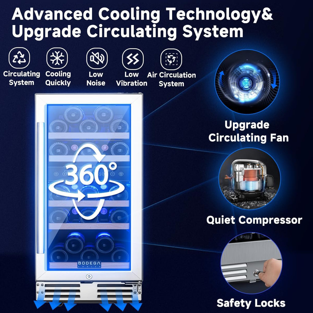 15 Inch Wine Fridge, 30 Bottles Dual Zone Wine Cooler, 41-68°F Wine Refrigerator