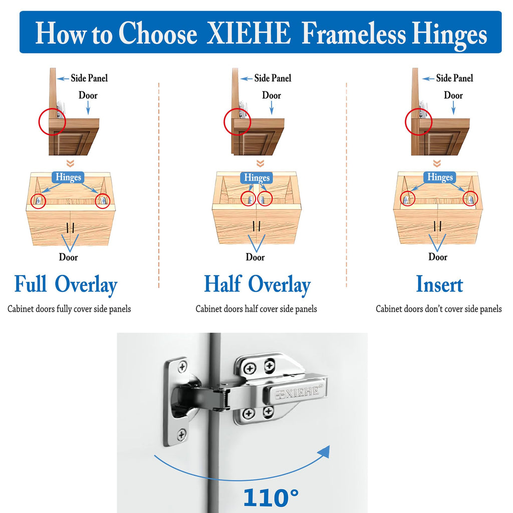 110 Degree Clip-on Soft Closing Inset Frameless Hinges 2 Pack, Cabinets Door Brushed Nickel 3D Flush Mount