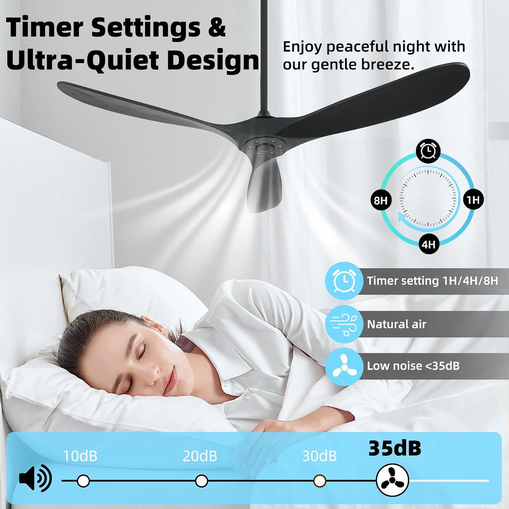 Outdoor Ceiling Fan Without Light, 60 Inch Smart Ceiling Fan with Remote & Voice Control for Compatible with
